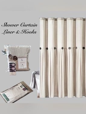 Lush Decor Linen Farmhouse- Boho style Shower Curtain ~New~With Rings & Liner